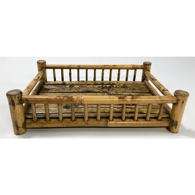 Vintage Scorched Rattan Split Reed Railed Tray For Sale - Image 9 of 10