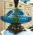 Vintage Monumental Italian Hand Blown Mid-Century Blue Glass and Brass Lamps After Murano-a Pair For Sale In Chicago - Image 6 of 11