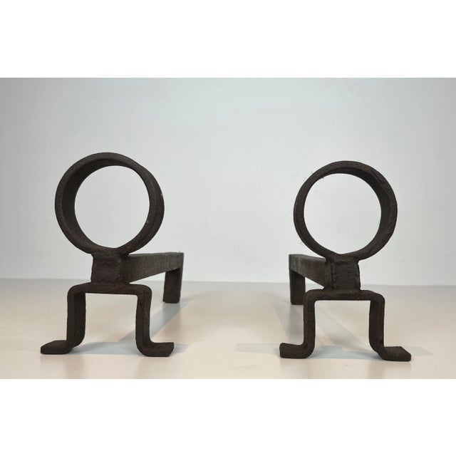 Mid-Century Modern Wrought Iron Andirons in the Style of Jean Royère - a Pair For Sale - Image 3 of 12