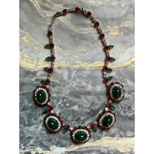 Mid 20th Century Vintage Red and Green Rhinestone Necklace For Sale - Image 5 of 12