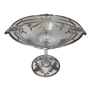 1900s Antique Edwardian Stemmed Compote With Sterling Silver Inlay