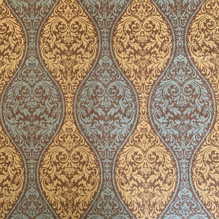 P Kaufmann Waverly Brown Gold Verdigris Green Damask French Country Ogee Paisley Scroll Tuscan Fabric- 8.8 Yards For Sale