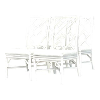 Vintage Costal Chinese Chippendale Lacquered Dining Chairs - Set of 4 For Sale
