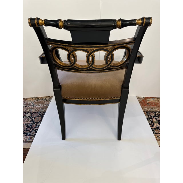 Hollywood Regency Black & Gold Hollywood Regency Maitland Smith Armchair For Sale - Image 3 of 9