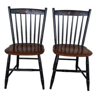 L. Hitchcock Black Harvest Maple Prospect Windsor Side Chairs - A Pair For Sale
