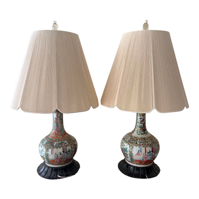 Mid 20th Century Famille Rose Lamps - A Pair For Sale