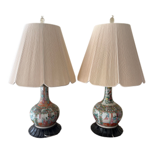 Mid 20th Century Famille Rose Lamps - A Pair