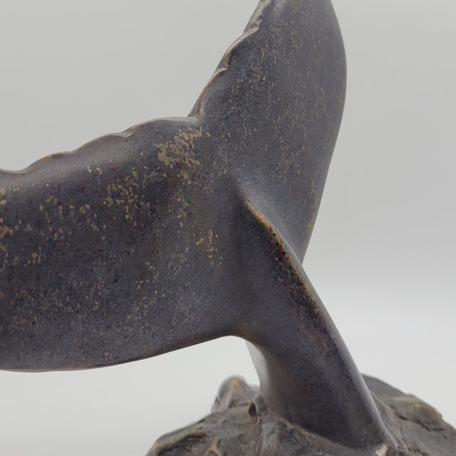 Coastal Vintage 1999 Wyland Austin Sculptures Tranquility Whale Tail Bronze Figurine For Sale - Image 3 of 18