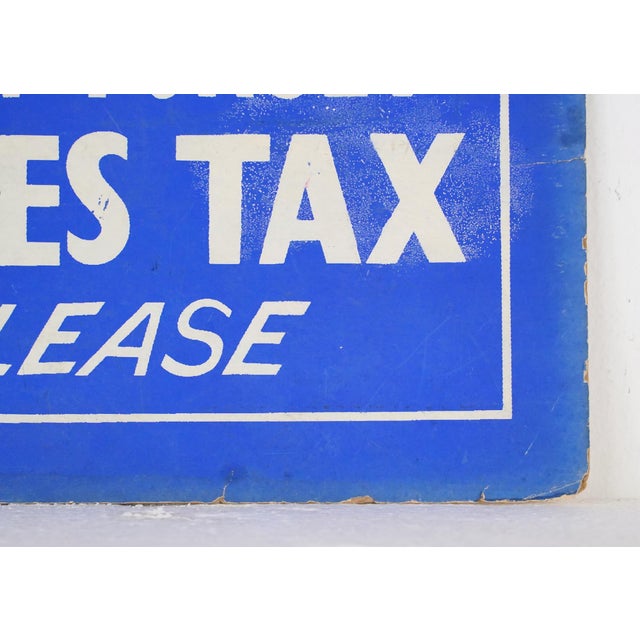 Vintage Don't Forget Sales Tax Please Cardboard Retail Wall Sign For Sale - Image 10 of 13