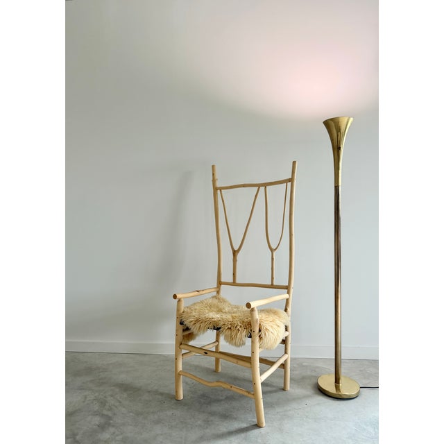 Tall Artist-Made Studio Craft Twig Chair + Woven Checkerboard Seat + Sheepskin For Sale - Image 6 of 17