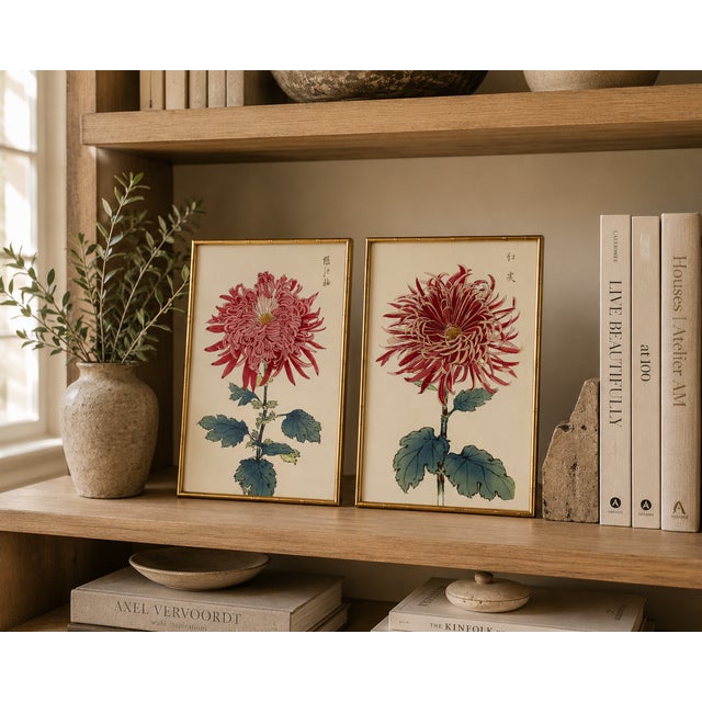 Paper Ruby Petals Diptych – Vintage Japanese Botanical Prints (Set of 2), 12" X 18" For Sale - Image 7 of 8