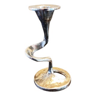 Brutalist Silver-Plated Metal Candlestick from the Amadeus Series by Kurt Jesch, Italy, 1960 For Sale