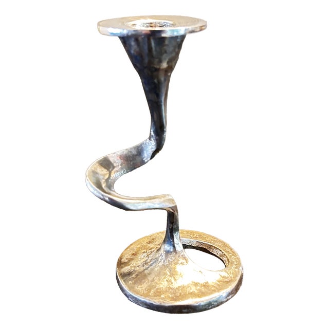 Brutalist Silver-Plated Metal Candlestick from the Amadeus Series by Kurt Jesch, Italy, 1960 For Sale