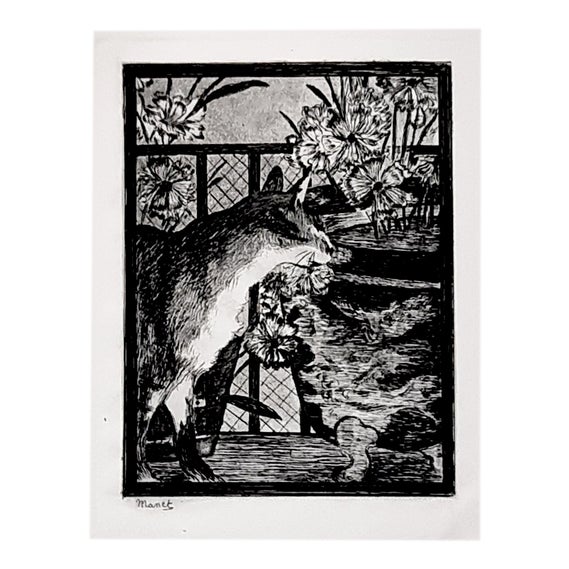 Édouard Manet, The Cat and the Flowers, Etching and Aquatint, 1869 For Sale