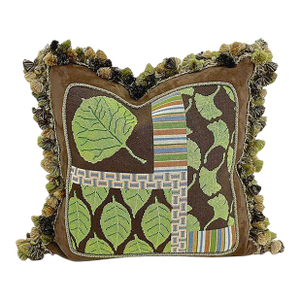 Vintage Leaf Needlepoint & Fringe Pillow