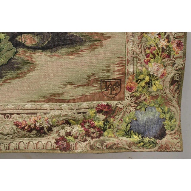 Red Jacquard Woven French Wall Tapestry Still Life Flowers & Mandolin by J&d For Sale - Image 8 of 12