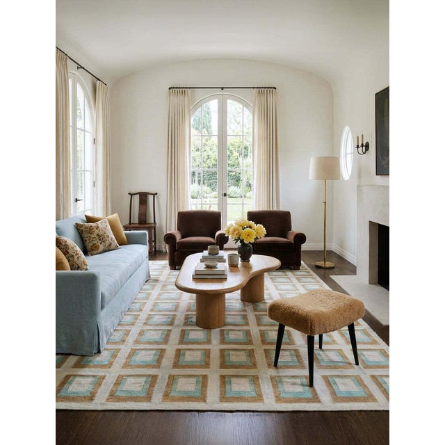 Bauhaus Color Study Handwoven Wool Flatweave 4' x 6' Rug - Silver Lake For Sale - Image 3 of 5