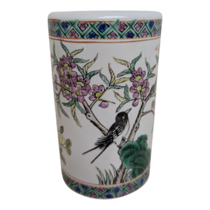 Antique Chinese Hand-Painted Famille Rose Brush Pot With "Tongzhi" Mark