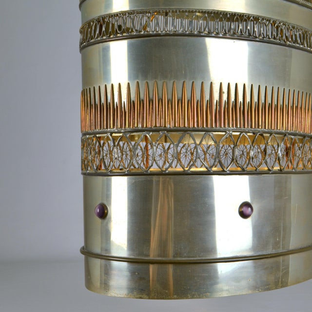 Copper Metal Pendant Lamp with Brass and Copper Decorations For Sale - Image 8 of 18