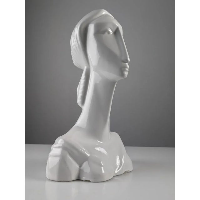 1980s Art Deco Style Sculpture Bust in Ceramic, 1980s For Sale - Image 5 of 11