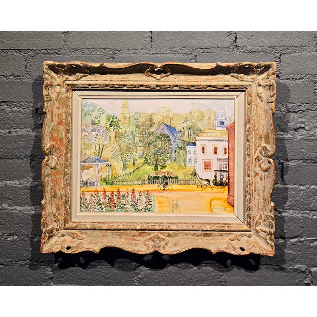 Post Impressionist Johannes Schiefer -1950s Naive Street Scene at Spring -Oil Painting For Sale - Image 3 of 13