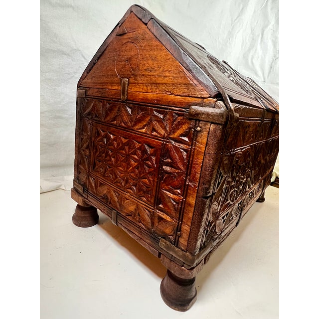 Brown Antique Carved Cedar Dowry Box For Sale - Image 8 of 9