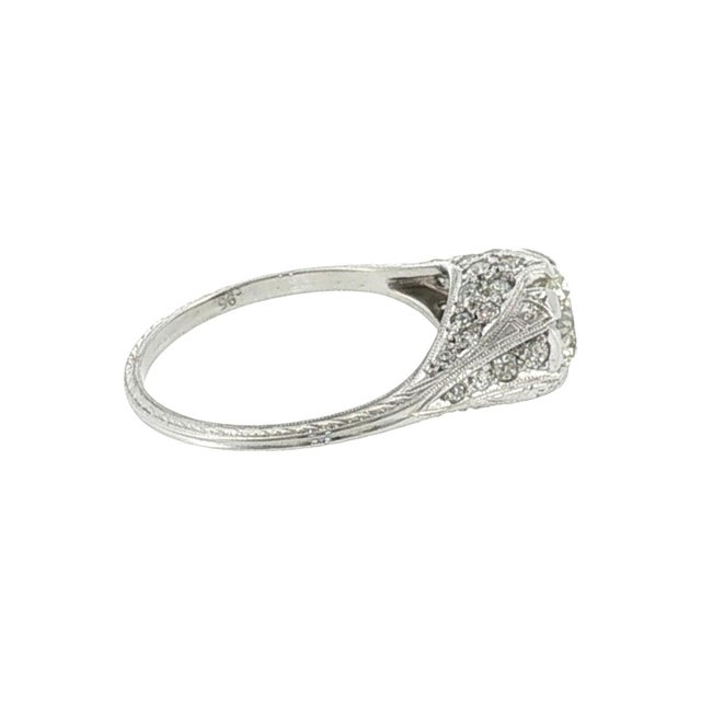 Art Deco 1920's Platinum .95 Carat Old European Cut Diamond Hand Engraved Engagement Ring For Sale - Image 3 of 4