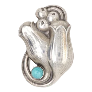 Vintage Georg Jensen Sterling Silver Tulip Brooch No.100b With Amazonite Cabochon