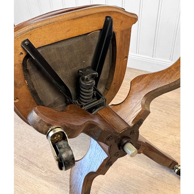 Vintage Traditional Mahogany & Cane Bankers Swivel Desk Chair For Sale - Image 17 of 17