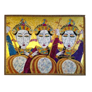 Unknown, Asian Art with Gold Leaf, 2000s, Oil and Gold Leaf For Sale