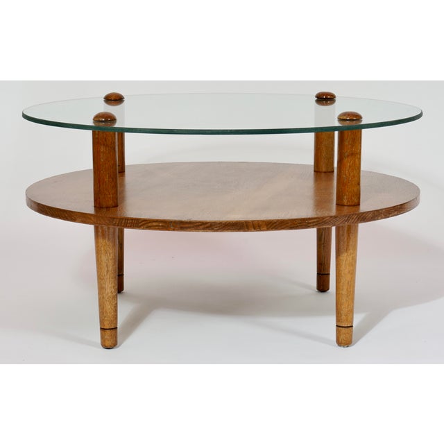 Mid 20th Century Mid Century Modern Round Double Tier Glass Walnut Coffee Table in the Style of Gilbert Rohde For Sale - Image 5 of 6