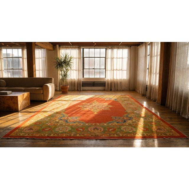 Ultra-Classic Medallion With Yellow Accents in a Open Red Field Antique Indian Amritsar Rug For Sale - Image 14 of 14