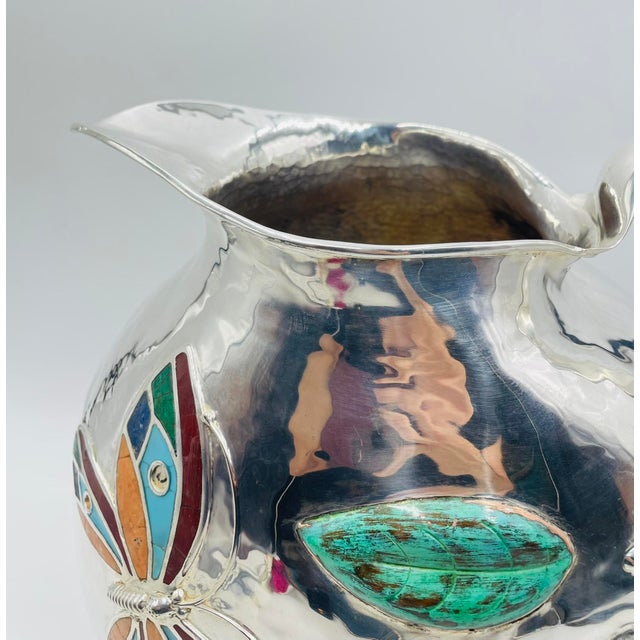 1980s Emilia Castillo Oversized Silver Pitcher With Stone Inlay, Taxco Silversmithing For Sale - Image 14 of 14