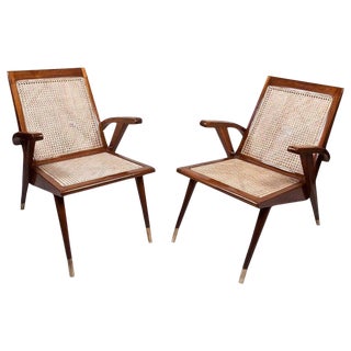 Mid-Century Modern Teak and Caned Side Chairs with Cushions - a Pair For Sale