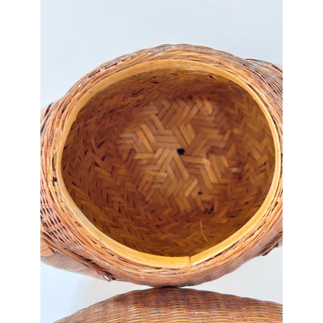 Vintage Wicker Owl Lidded Basket With Carved Wood Feathers For Sale - Image 10 of 11