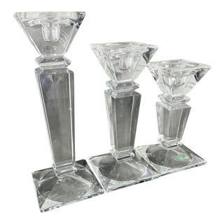 Shannon Crystal Vintage Pillar Candle Holder, Set of 3. 2000 For Sale
