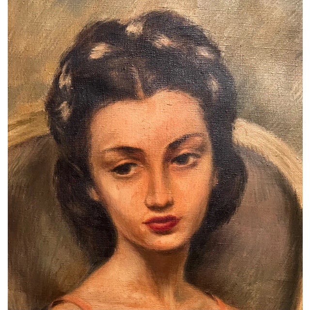 Mid-Century Modern ”Little Ballerina” MCM Portrait Signed Oil Painting For Sale - Image 3 of 12