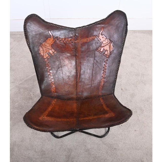Vintage Moroccan Butterfly Chairs with Leather Campaign Seats, Set of 2 For Sale - Image 6 of 8