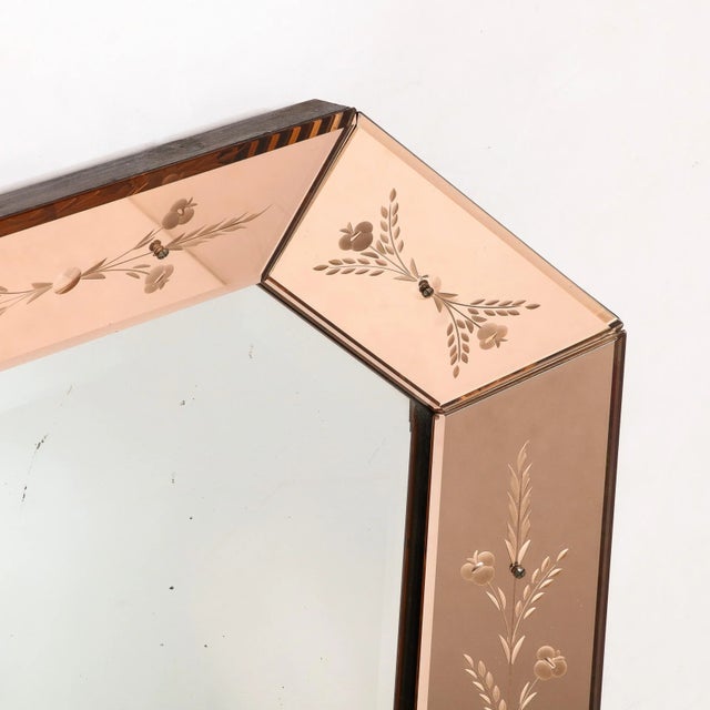 1950s Mid-Century Modernist Shadowbox Mirror With Reversed Etching in Smoked Rose For Sale - Image 5 of 11