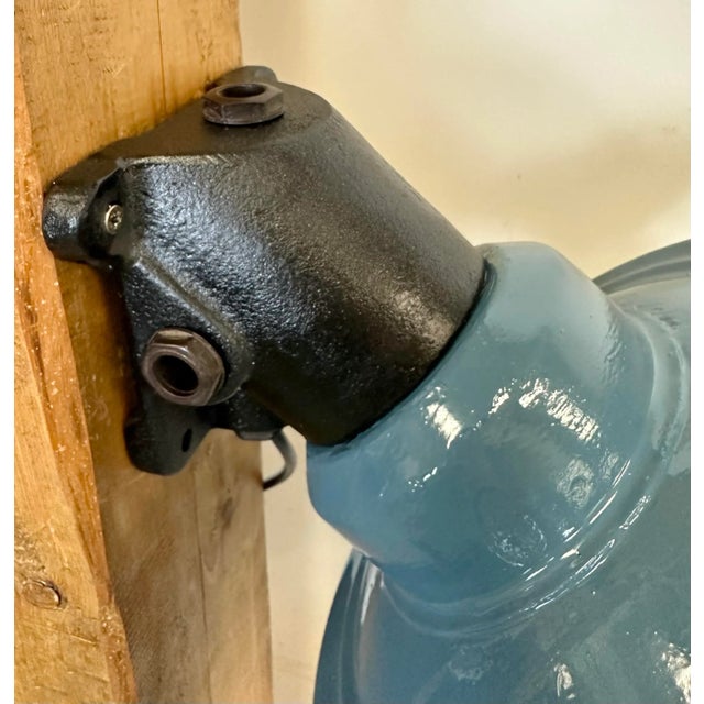 Industrial Blue Painted Factory Wall Cage Lamp from Elektrosvit, 1960s For Sale - Image 9 of 13