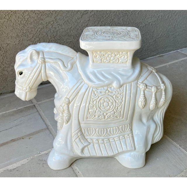 Circa 1980 Fabulous Linen-Hued Earthenware Pony Garden Stool / Plant Stand For Sale - Image 18 of 18