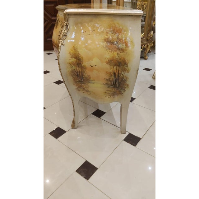 Rococo 1960s Louis XV Hand-Painted French Rococo Commode Bombe Chest with Gilt Accents For Sale - Image 3 of 6