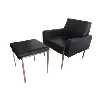 Mid-Century Armchair with Stool and Side Table in Teak from Mauser Werke Waldeck, 1960s, Set of 3 For Sale