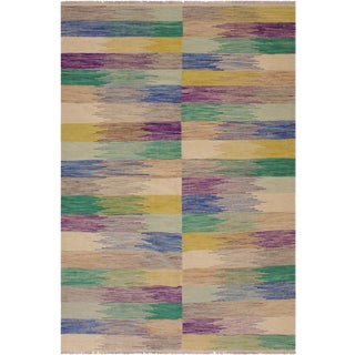 Abstract Expressionism Hand-Woven Kilim Wool Rug - 5'9" X 8' For Sale