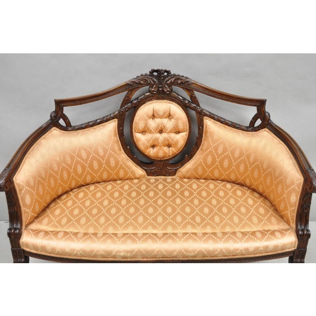 Early 20th Century Antique French Victorian Louis XV Style Open Carved Walnut Loveseat Settee Sofa For Sale - Image 5 of 17