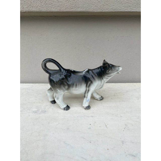 French Country Porcelain White & Black Cow Creamer Circa 1930 For Sale - Image 3 of 6