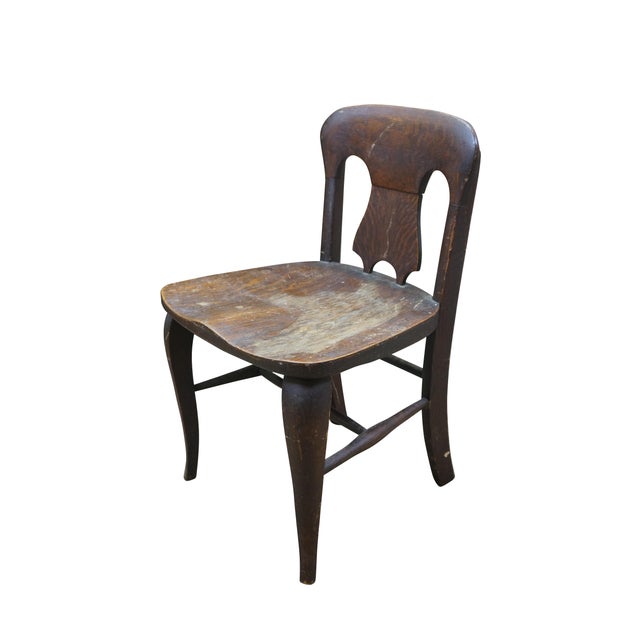 Victorian Antique Victorian Quartersawn Oak Child Doll Sized Desk Dining Chair 25" For Sale - Image 3 of 15