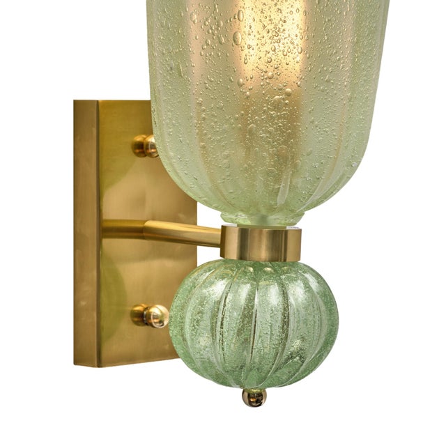 Contemporary Pale Green Murano Glass and Brass Sconces - a Pair For Sale In Austin - Image 6 of 10