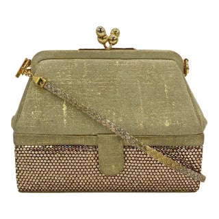 Vintage Judith Leiber Gold Suede and Swarovski Minaudiere For Sale