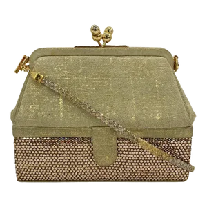 Vintage Judith Leiber Gold Suede and Swarovski Minaudiere